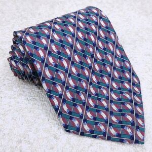 SEIGO New York Silk Tie Blue Green Red White 57" x 4" Handmade JAPAN